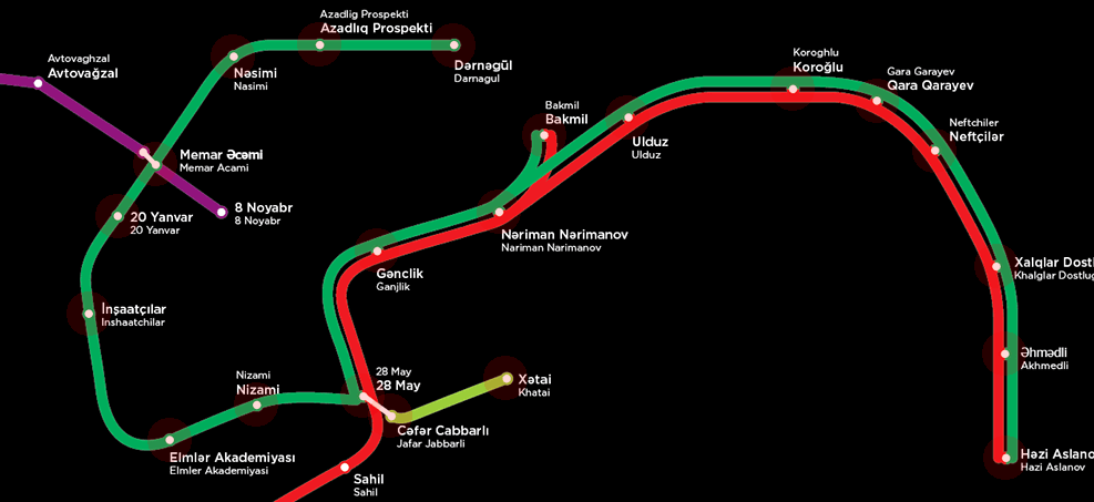 Baku Metro Green line map