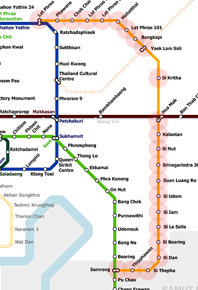 Bangkok metro MRT Yellow Line map