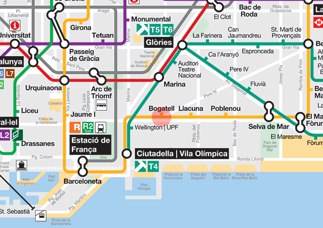 Bogatell station map