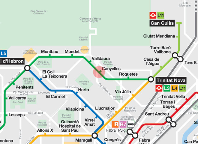 Canyelles station map