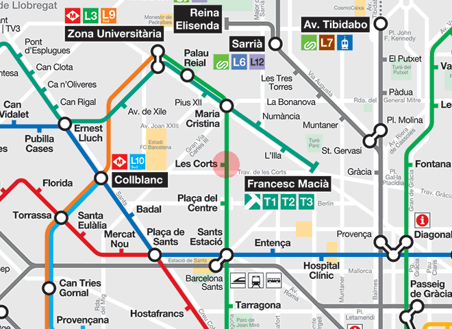 Les Corts station map