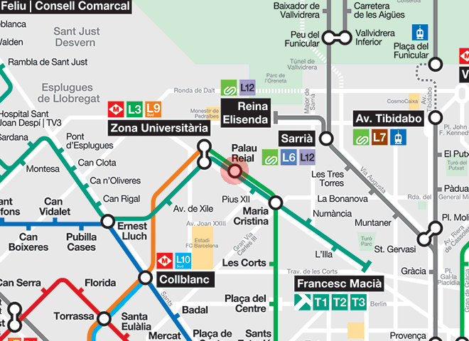 Palau Reial station map