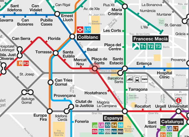 Placa de Sants station map
