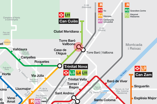 Torre del Baro - Vallbona station map