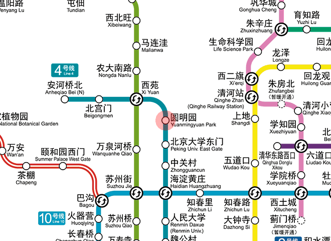 Yuanmingyuan Park station map