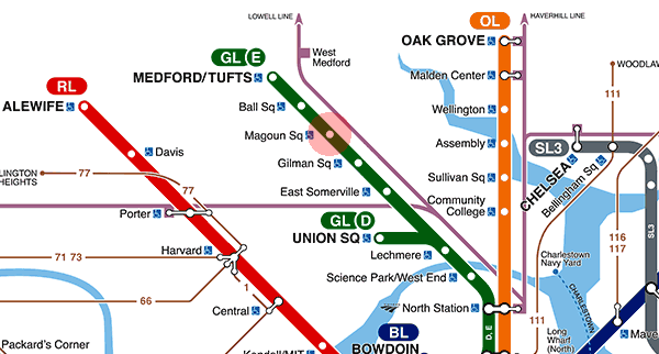 Magoun Square station map