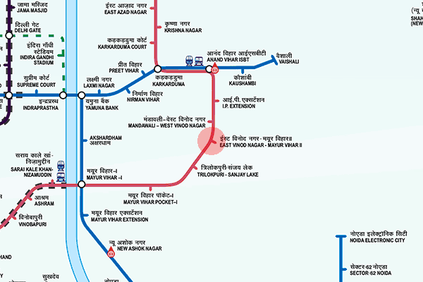 East Vinod Nagar - Mayur Vihar-II station map