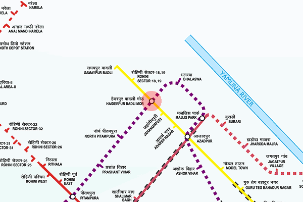 Haiderpur Badli Mor station map