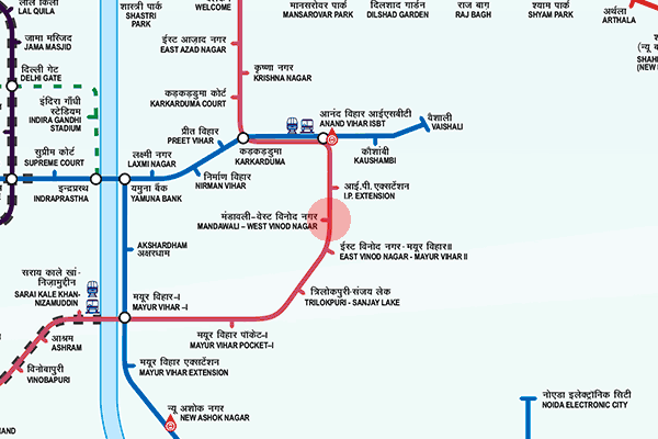 Mandawali - West Vinod Nagar station map