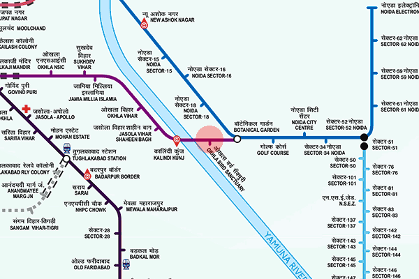 Okhla Bird Sanctuary station map