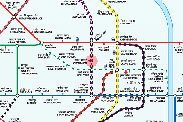 Sadar Bazar station map