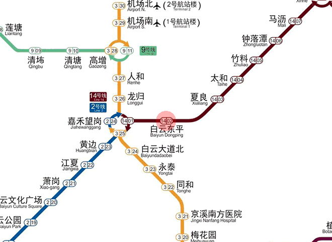 Baiyun Dongping station map