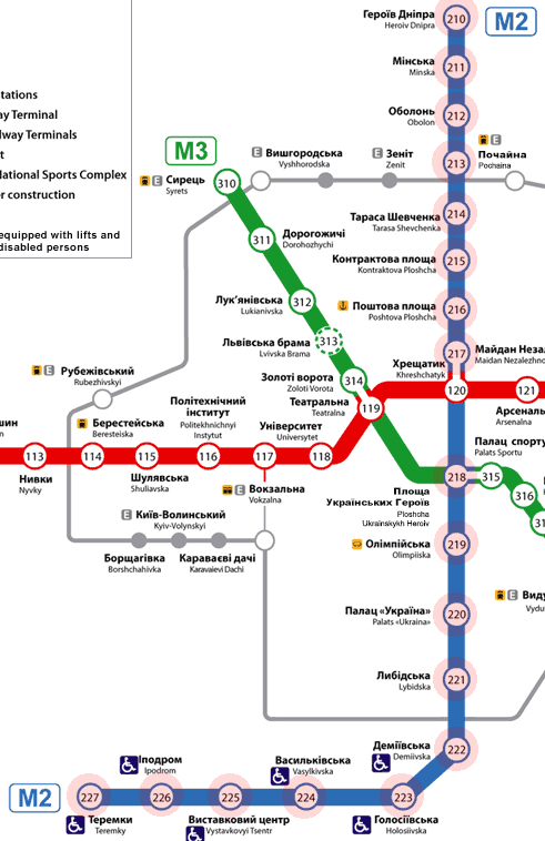 Kiev metro Line 2 (Obolonsko-Teremkivska) map