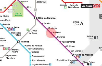 Artilleros station map