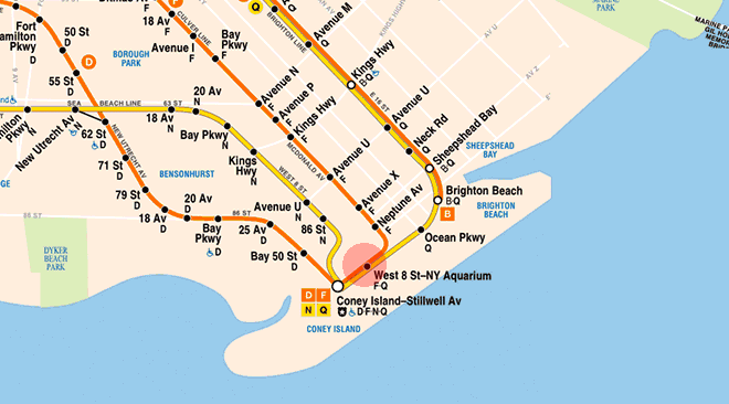 West Eighth Street-New York Aquarium station map