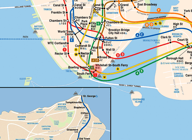 Whitehall Street-South Ferry station map