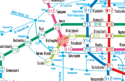 N13 Nishi-Nagahori station map