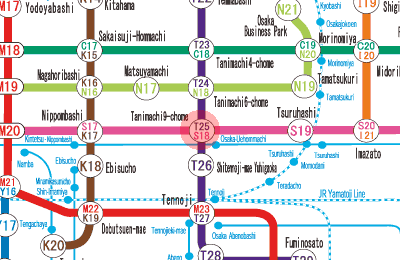 T25 Tanimachi Kyu-chome station map