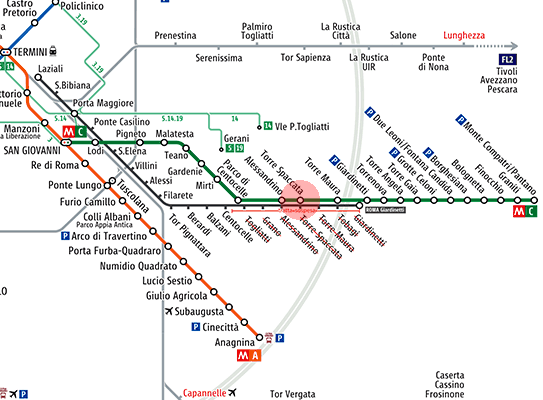 Torre Spaccata station map