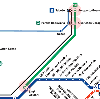 Sao Paulo Metro & CPTM 13 Jade Line map