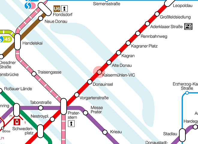 Kaisermuhlen / Vienna International Centre station map
